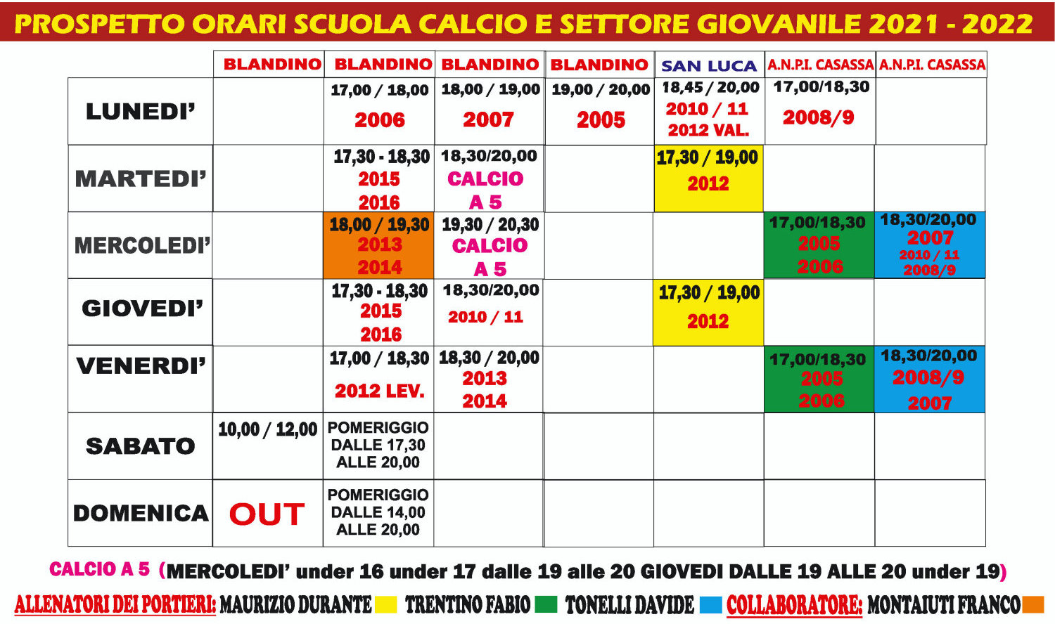 PROSPETTO ORARI 2021 2022 CA DE RISSI DEFINITIVI